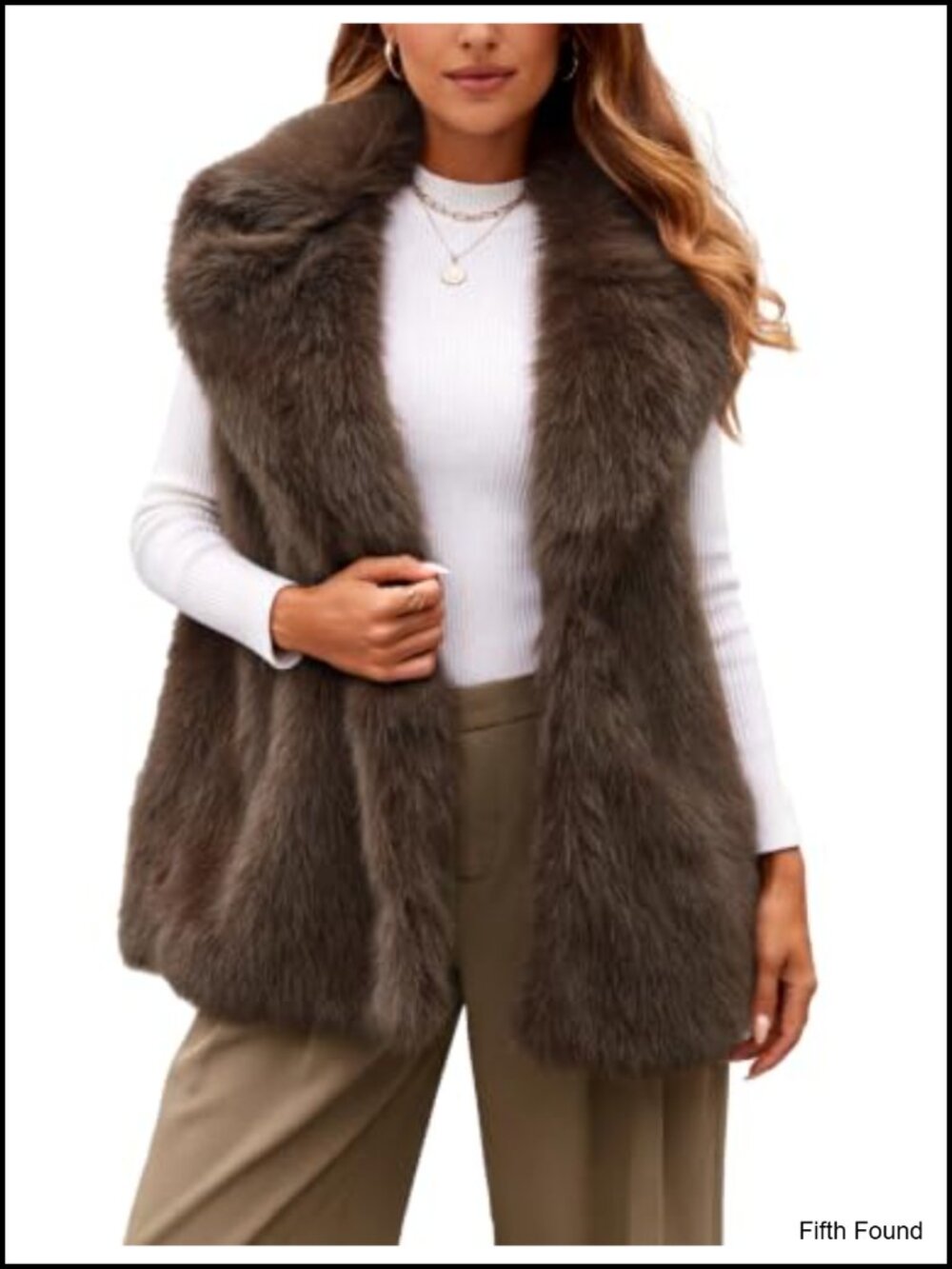 Faux Fur Vest Women Sleeveless Lapel Collar Fluffy Mid-Length Outerwear